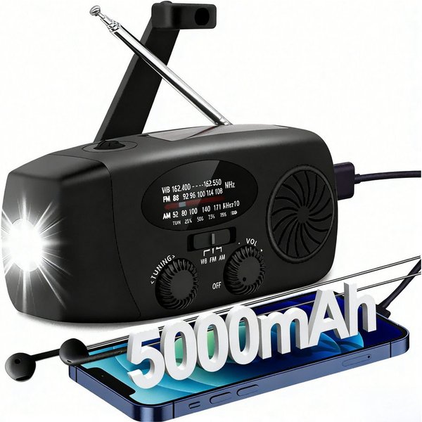 Forrlite Notfallradio, Kurbelradio, Solarradio, Campingradio mit Powerbank Notfallradio (AM/FM-Radio mit Taschenlampe, SOS-Alarm und Handy-Ladefunktion)