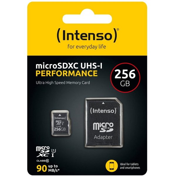 Intenso Micro SDXC Karte 256GB UHS-I Performance 90MB/s Class 10 Speicherkarte