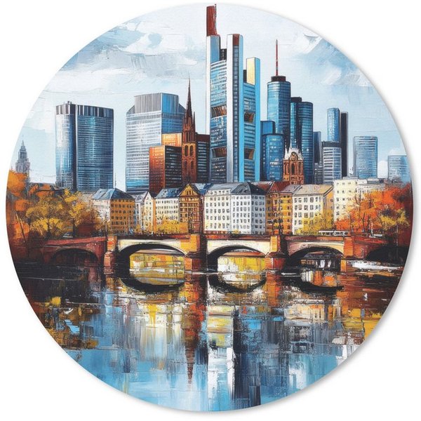 MuchoWow Mauspad Bäume Frankfurt - Stadt - Skyline - Brücke (1-St), Büro für Tastatur und Maus, Mousepad Gaming, Rund 20x20 cm