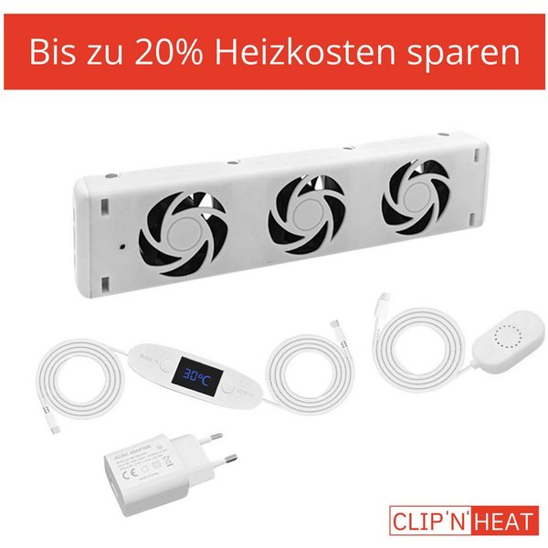 CLIP & SHADE Heizkörperventilator Single Set mit 1x Ventilator, Heizkörperverstärker, Heizungslüfter