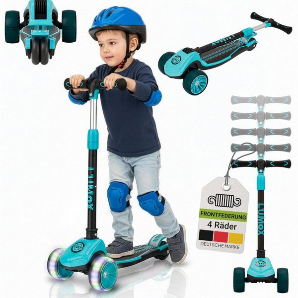 Juskys Dreiradscooter Lumox, Höhenverstellbar, blinkende Reifen, Hinterradbremse, klappbar