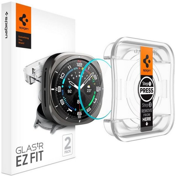 Spigen Displayschutzfolie 2x Panzerglas für Samsung Galaxy Watch Ultra Panzerfolie Schutzglas für Samsung Galaxy Watch Ultra, Displayschutz-Set, 2 Stück, 47mm, 