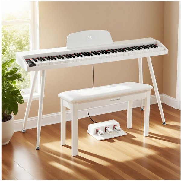 MUSTAR Digitalpiano mit 88 anschlagdynamischen Tasten, Klavierhocker und 3 Pedaleinheiten (mit Klavierbank), Portables E-Piano in voller Größe mit MIDI-USB und 