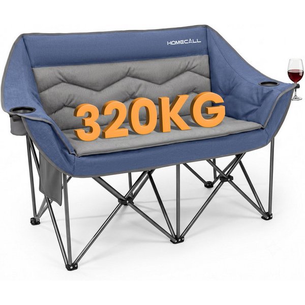 HOMECALL Campingstuhl Camping Sofa faltbar XXL für 2 Personen Luxus Camping Couch Doppelter (mit 107 cm Sitzbreite, hoher Rückenlehne und 2 Getränkehaltern)
