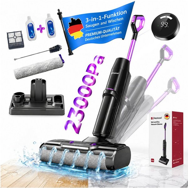 redroad Nass-Trocken-Akkusauger 2026 Saugwischer Smart 3 in 1 23kPa /450w/OLED Nass Trockensauger akku, 450 W, 40 dB/eiseIP44/OLED-Display/14X3800mhA/Nass Trock