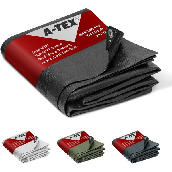 A-TEX® Schutzplane Abdeckplane Gewebeplane Plane mit Ösen 90 g/m² schwarz 2 x 3 m