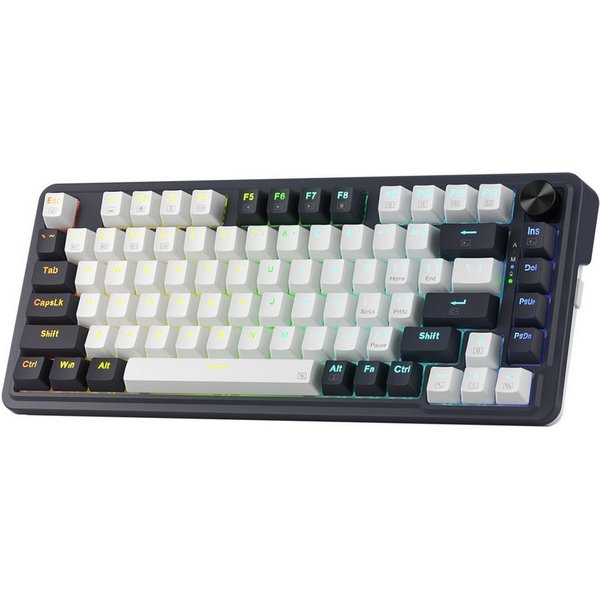 Redragon K673 PRO 75% Wireless Gasket RGB, 2,4 GHz/BT/kabelgebunden Gaming-Tastatur (3-Modus 81 Tasten Mechanische Tastatur mit Hot-Swap, rote Schalter)