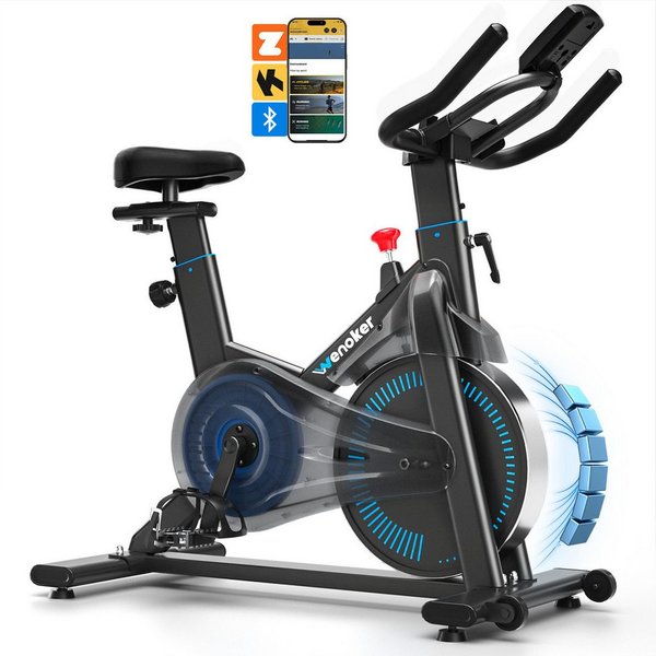 Wenoker Heimtrainer Fahrrad mit Verstellbarem Magnetwiderstand, Leises Fitnessbike (1-tlg), Hometrainer Fahrrad mit APP, LCD-Monitor, Tablet-Halter