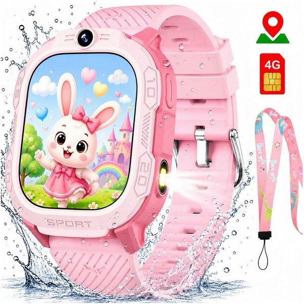 ibettertec Kinderuhr Kinder Smartwatch 4G GPS Uhr mit Telefon, Kamera, SOS Smartwatch (20 cm) Taschenlampe & Trageband, Kinderuhr mit Touchscreen, Anruf, Videoa