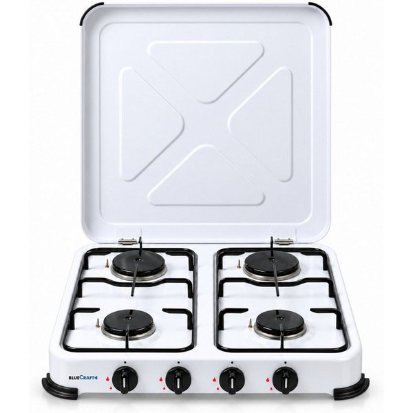 BlueCraft Gaskocher 4 flammig mit Zündsicherung 50mbar Propan Gas Campingkocher 5,8 kW, Camping Gas Kocher 4 flammen für Gasflasche Gasherd Gas-Kochfeld