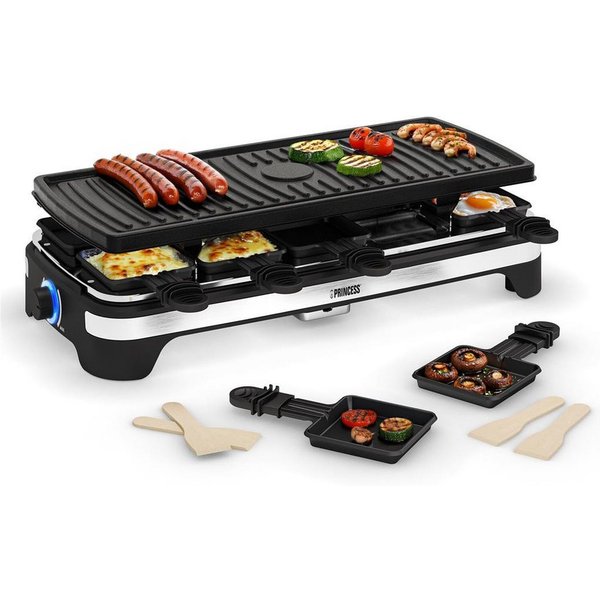 PRINCESS Raclette Princess 162650 Raclette – 10 Personen – Abnehmbare Grillplatte, 10 Raclettepfännchen, Geeignet für 10 Personen – Regelbarer Thermostat