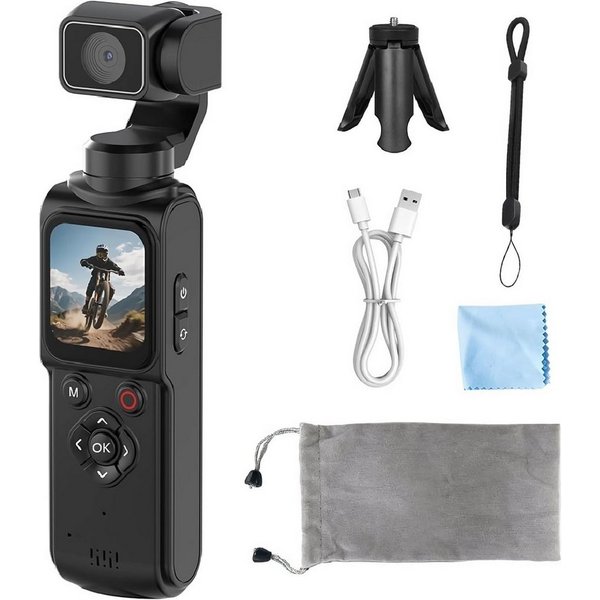 feinlux Action Kamera 4K, Vlog Kamera Kompaktkamera (6400 MP, inkl. (mit 64-GB Speicherkarte), für Reisen und Outdoor, mit 1,72-Zoll-Touchscreen Kompaktkamer, a