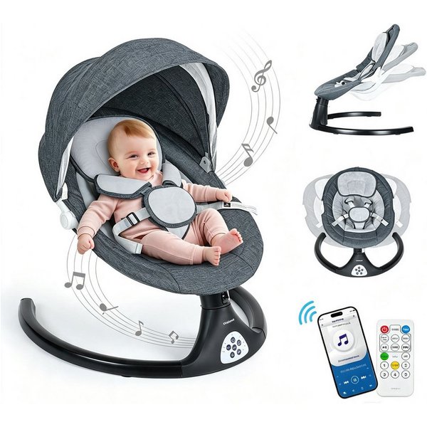 Insma Babyschaukel 5 Gang Elektrische bluetooth-Babywippe, mit 10 Liedern und Fernbedienung, Batteriekompatibel