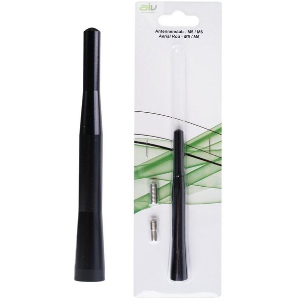 AIV Kurz Antennen-Stab 11cm M5 M6 Universal Autoradio-Ersatzantennenstab (AM,FM,UKW,Radio), Kurzstab-Antenne, M5/M6-Gewinde Adapter, für AM FM UKW Auto-Radio