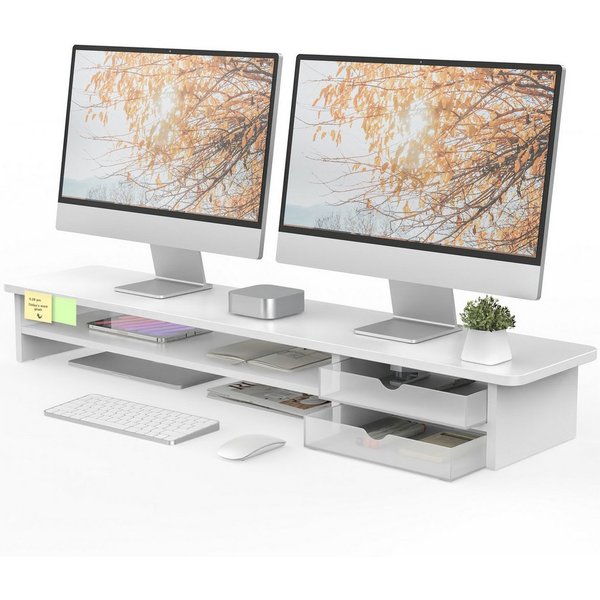 Fenge Monitorständer 108 cm breit, mit 2 Schubladen, (Schubladen flexibel positionierbar, wasserabweisend, kratzfest, fingerabdruckresistent)