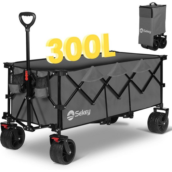 Sekey Bollerwagen Faltbar Handwagen Klappbar Transportwagen XXXL Superlang, 300L, 200KG, Alle-Terrain Reifen, Ultrakompakt Faltbar & mit Bremsen