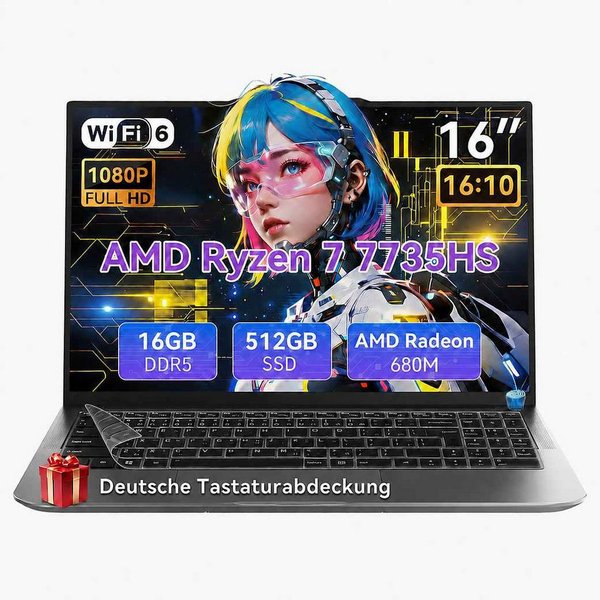 blackview GamiBook 6 16" AMD Ryzen 7 gaming business laptop mit Tastaturfolie Notebook (AMD Ryzen 7 7735HS AMD Ryzen™ 7 7735HS, 16 GB, 512 GB SSD, 16:10 FHD/16G