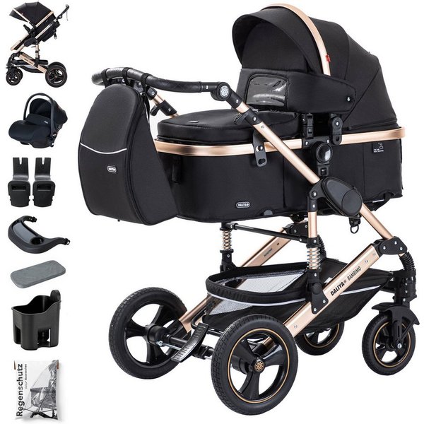 Daliya® Kombi-Kinderwagen BAMBIMO 3in1 Kinderwagen & Buggy mit Auto-Babyschale und Adapter, (XXL-Set inkl. Wickeltasche und Spieltisch, 15-tlg), Babyschale, Air