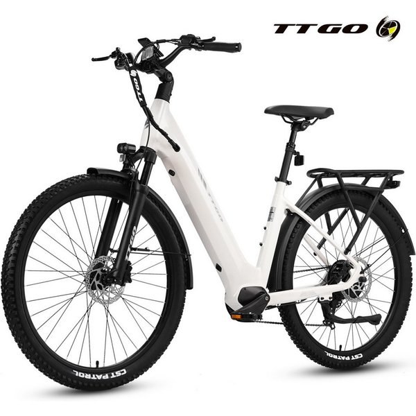 TTGO E-Bike Cityrad 28 Zoll, 70Nm, Drehmomentsensor, max. 120km, Federsattelstütze, 7 Gang SHIMANO, Kettenschaltung, Heckmotor, 720 Wh, 5 Stufen, Farbdisplay, E