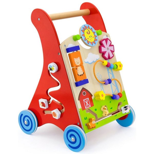 TikTakToo Lauflernwagen Lauflerner, Activity Baby Walker mit Motorikbrett, (Zahnradspiel, Motorikschleife, Spiegel, Spiel-Set), aus FSC-Holz, mit Gummilaufringe