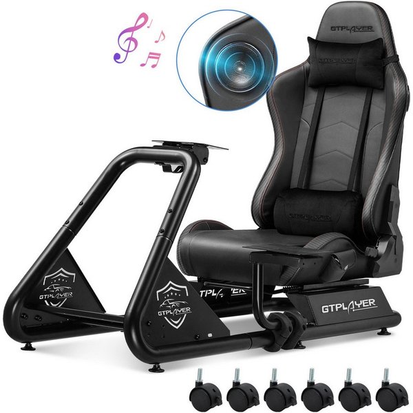 GTPLAYER Simulator Cockpit, sim racing cockpit racing wheel stand Controller (mit Bluetooth-Lautsprecher und Pedalablage)