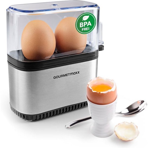 GOURMETmaxx Eierkocher kompakt für 2 Eier, 250 W, für perfekte Frühstückseier, mit Messbecher & Ei-Pick
