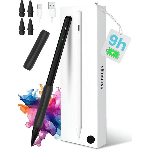 S&T Design Eingabestift Stift für iPad USB-C (2018-2026) Schnellladen für Apple iPads (2018-2026), 1-St., mit 4x iPad Stift Spitzen + Silikon Halterung) Tablets