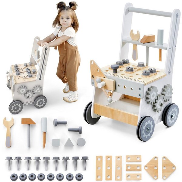 Mamabrum Lauflernwagen 3-in-1-Walker aus Holz, Holzspielzeug für motorische Entwicklung