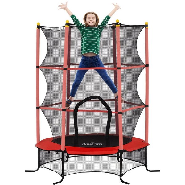 HOMCOM Kindertrampolin Trampolin mit Sicherheitsnetz, Randabdeckung, Gartentrampolin, Ø 163 cm, (Indoor Trampolin, 1 tlg., Trampolin), für Kinder 3-10 Jahre, bi