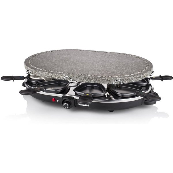 PRINCESS Raclette Princess 162720 Ovalsteingrill und Raclette-Set – 8 Personen, 8 Raclettepfännchen, 8 Personen, BPA und PFAS-frei