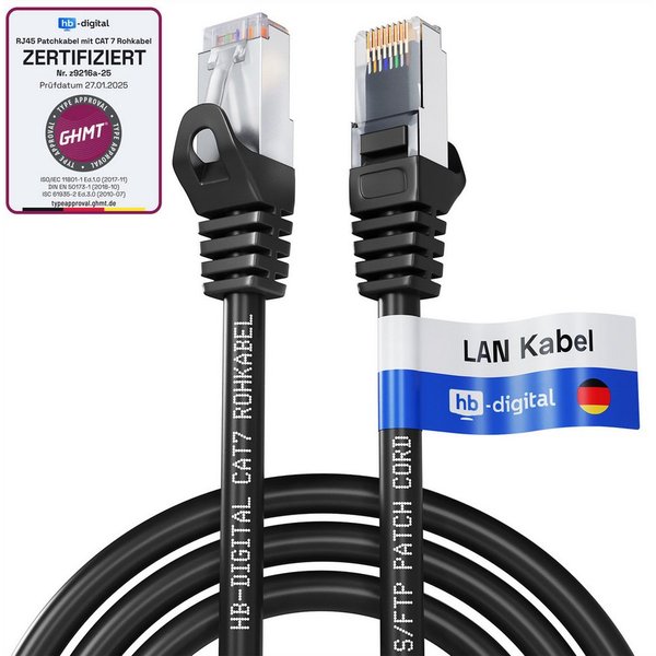 HB-DIGITAL Patchkabel CAT.7 Rohkabel LAN Kabel Cat7 S/FTP PiMF LSZH Netzwerkkabel, Netzwerkstecker, RJ-45 (100 cm), Kontaktoberfläche: Pins Vergoldet 50µ