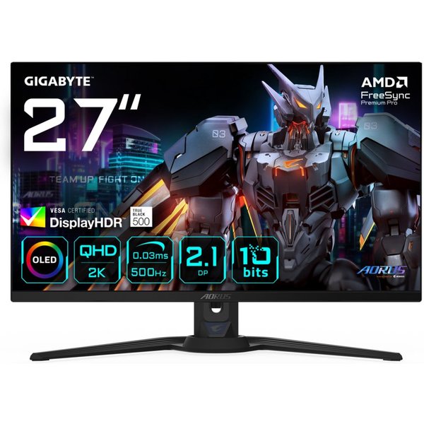 Gigabyte AORUS FO27Q5P OLED-Monitor (67,8 cm/27 ", 2560 x 1440 px, QHD, 0,03 ms Reaktionszeit, 500 Hz, QD-OLED, neig-,schwenk-, höhenverstellbar)