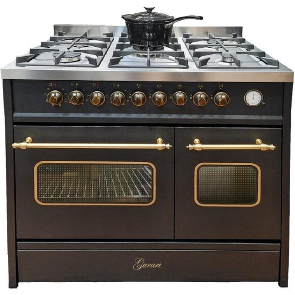 GURARI Gas-Standherd GCH E 916 BL R Retro Gas Elektro Standherd 90 cm, Range Coocker, mit 1-fach-Teleskopauszug, Easy-Clean-Emaille, Retro Gas Elektro Standherd