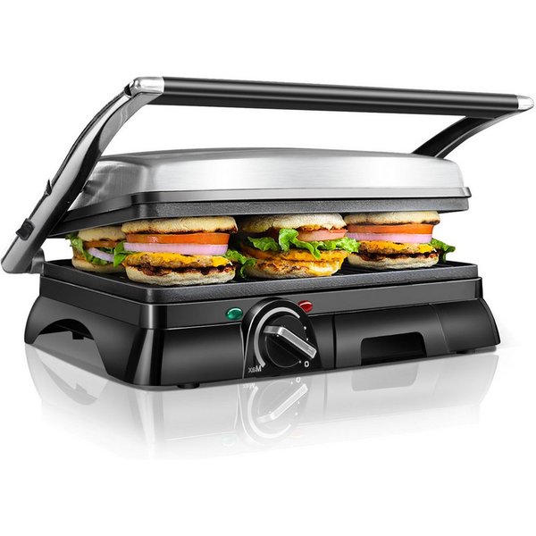Aigostar Paninigrill Kontaktgrill XXL, Sandwichmaker und Panini Grill, Temperaturkontrolle, 2000,00 W, Antihaftbeschichtung, 180° klappbar, Fettauffangschale, 1
