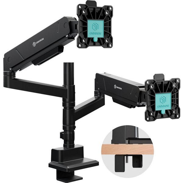 ONKRON Monitor-Halterung 17-45 Zoll, bis 15 kg pro Arm, VESA 75x75-100x100, G140-B, (bis 32 Zoll, neigbar, schwenkbar, drehbar, höhenverstellbar, Schnellverschl