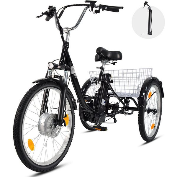 Vankel E-Bike Cityrad Damen u. Herren Elektro-Dreirad 24 Zoll 250W 648Wh 100km 3-Rad Pedelec, Kettenschaltung, Heckmotor, 648 Wh, (Beleuchtungsset mit Batteriel