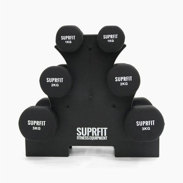 SF SUPRFIT Kurzhantel Suprfit Vinyl Gymnastikhantel Set inkl. Ablage, (1-3kg), 2x1kg, 2x2kg, 2x3kg