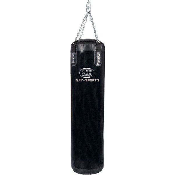 BAY-Sports Boxsack großer Profi Stahlkette Sandsack 150x35cm schwarz Kunstleder ungefüllt (schweren Vinyl mit Nylon-Gitternetzverstärkung, bis 70 kg), 4-strahli