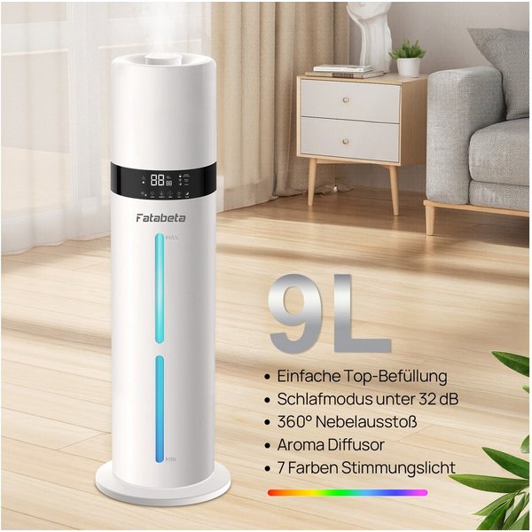 FATABETA Luftbefeuchter mit Fernbedienung, Aroma-Diffusor & 7LED Stimmungslicht, 9 l Wassertank, Bis 50m², Schlafmodus 32dB, Timer, Intelligente Feuchtigkeitsst