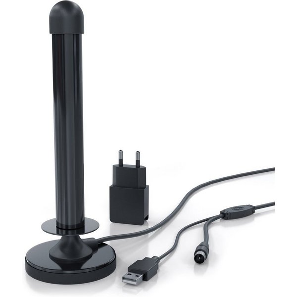 Aplic DVB-T2 HD Antenne aktiv, Digitale HDTV Zimmerantenne Verstärkerantenne Stabantenne (DVB-T, DVB-T2, für Innenbereich), 4 m Kabel USB und Koaxialstecker ink