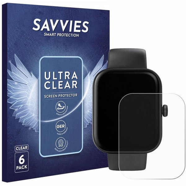 Savvies Displayschutzfolie Schutzfolie für Hama Smartwatch 5000, 6 Stück, Displayschutz Schutz Folie Klar Transparent
