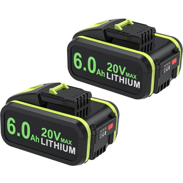 Athlix Ersatz Akku 6,0 Ah für Worx 20-V-Akku, WA3572 WA3553 WX390 WA3551 Akkupacks (2 St), 6000 mAh, 20 % längere Laufzeit, für Worx Geräte