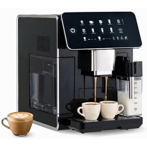 COSTWAY Kaffeemaschine mit Mahlwerk, Kaffeemaschine mit Milchbehälter, 15 Bar