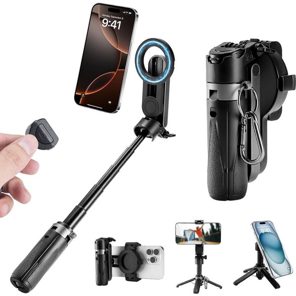 FELIXLEO Selfie-Stick 4 in 1 Selfie Stick magnetisch, Mini Stativ, Fernauslöser, Kaltschuh