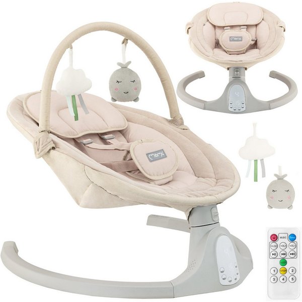 MoMi Babywippe Kenani, Elektrische Babywippe mit Bluetooth und Fernbedienung