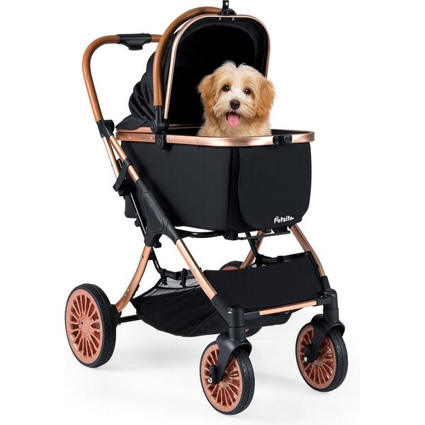 KOMFOTTEU Hundebuggy, Hundewagen mit abnehmbarem Korb, Getränkehalter & Netzfenstern