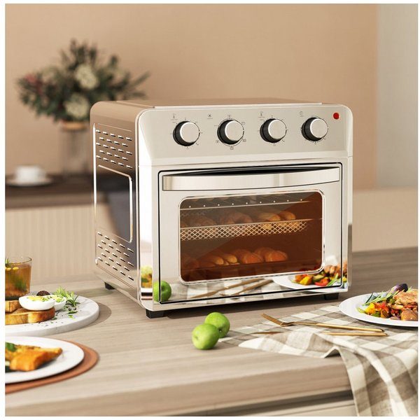 HOMCOM Minibackofen Backofen 10 L 750W 100-230℃ mit Backblech Pizza-Ofen, zum Grillen, Backen, Toasten, Silber