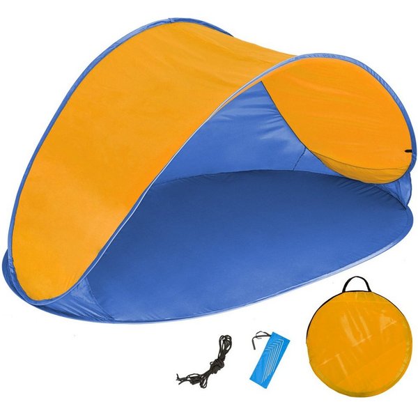 tectake Strandmuschel Pop-Up Strandmuschel, 220 x 120 x 100 cm selbstaufbauend, Personen: 2 (Strandzelt Jasmin, Inkl. Zubehör und Tragetasche in blau/orange), F