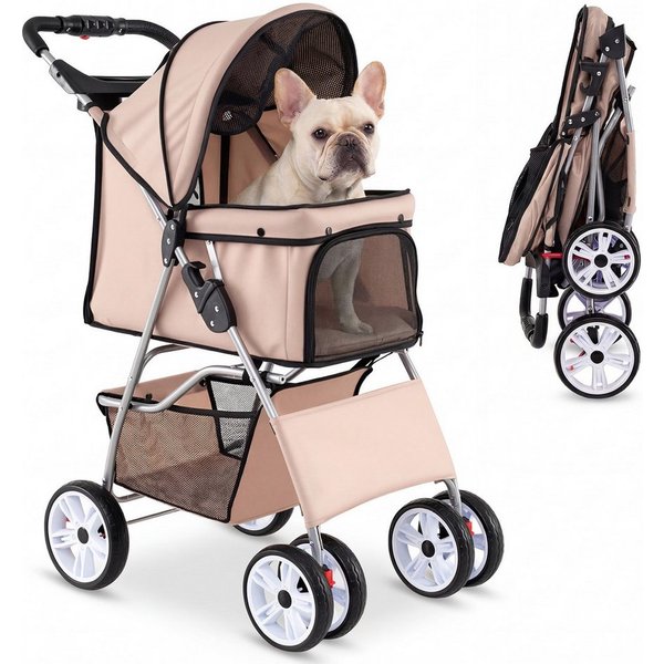 KOMFOTTEU Hundebuggy, Hundewagen mit Getränkehalter & Aufbewahrungskorb