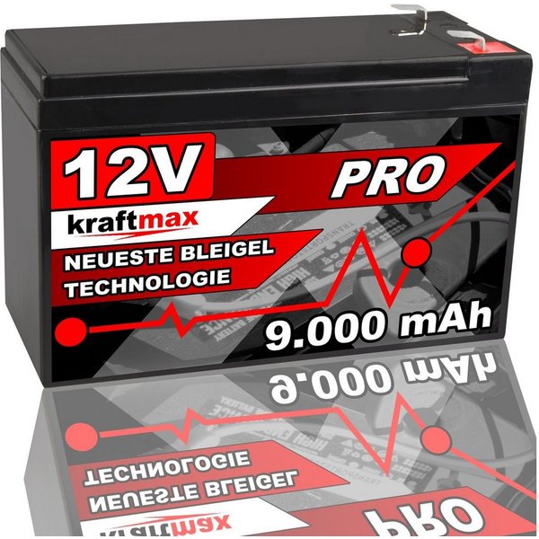 kraftmax Industrial Pro Bleiakku [ 12V / 9Ah ] AGM Hochleistungs- Blei Akku Bleiakkus